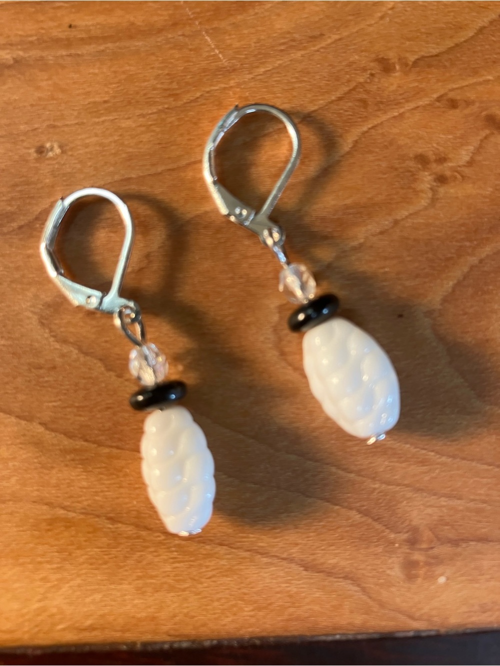 White Bead Drop Leverback Earrings - Elegant Women’s Jewelry